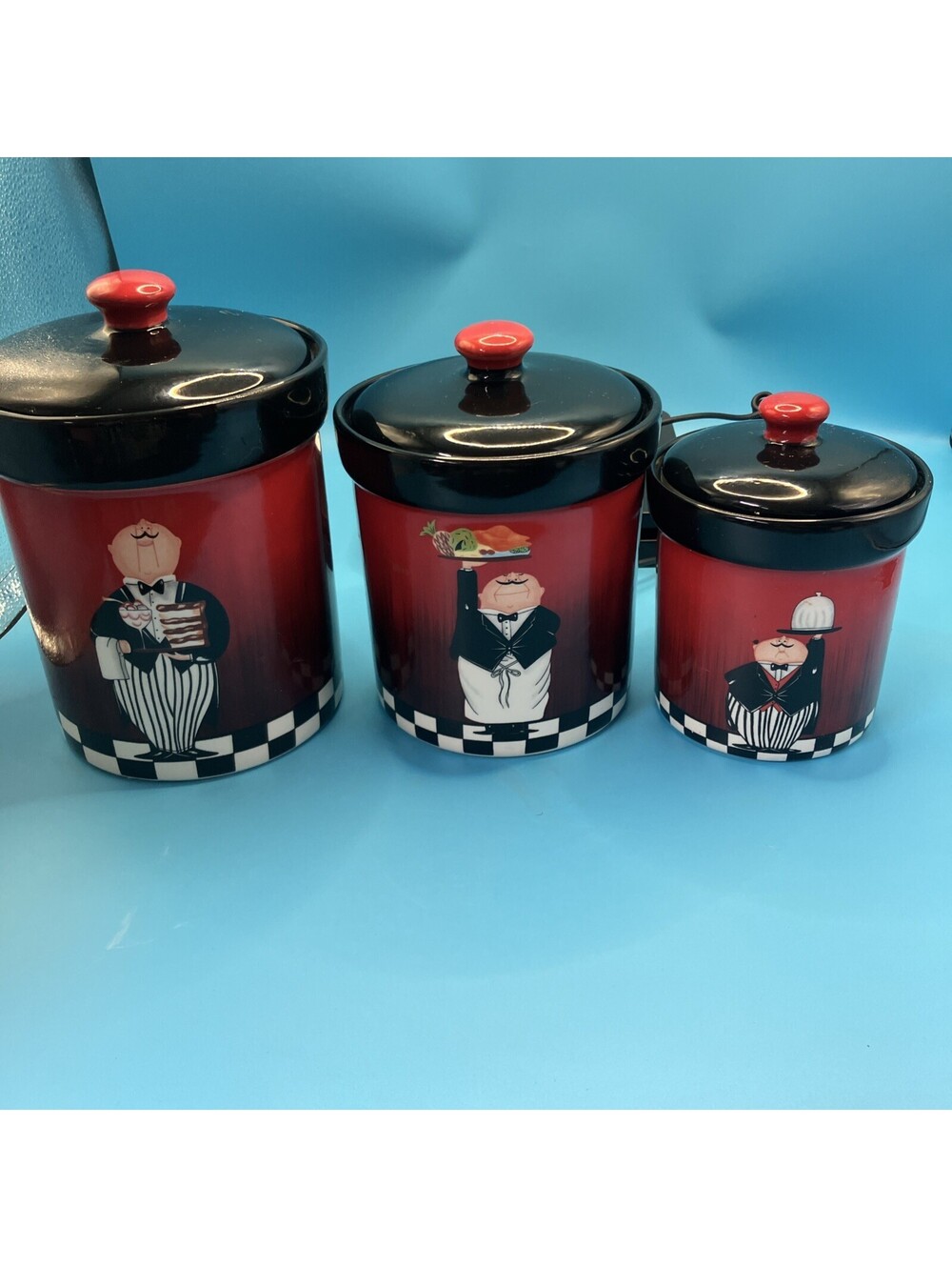 Retired CERTIFIED INTERNATIONAL Dinner Is Served Chef Lot Of 3 CANISTER Set